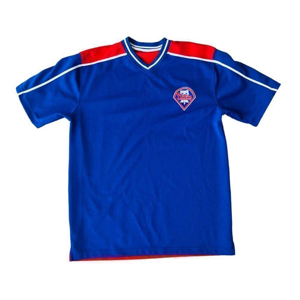 Philadelphia Phillies Baseball V-Neck Pullover Tee Blue / Red / White Men's Larg